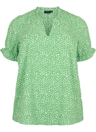 Korte mouw blouse met print , Green Ditsy, Packshot image number 0