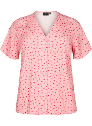 Bedrukte pyjamatop van viscose, Pink Icing W. hearts, Packshot image number 0