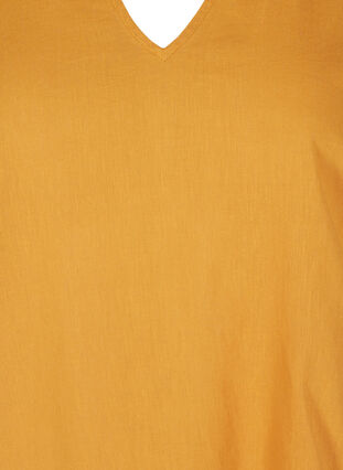 Jurk met korte mouwen van katoenmix met linnen, Honey Mustard, Packshot image number 2