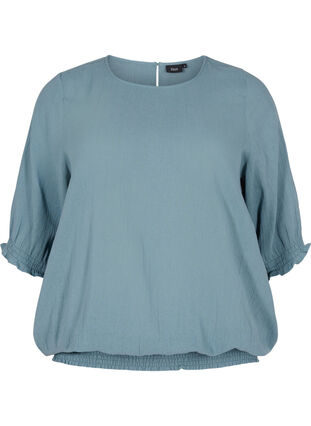 Katoenen blouse met smokwerk en korte mouwen, Goblin Blue, Packshot image number 0