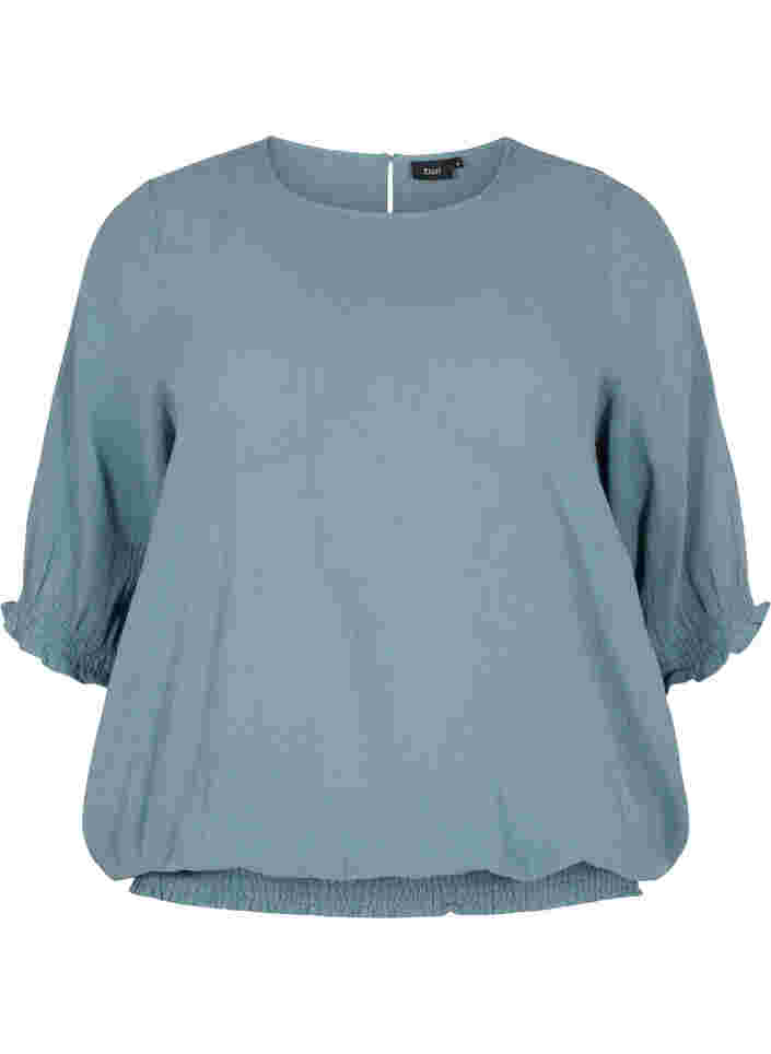 Katoenen blouse met smokwerk en korte mouwen, Goblin Blue, Packshot image number 0