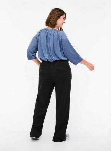 Pantalon large à motif gaufré, Black, Model image number 1