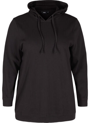 Sweatshirt met capuchon en geribbelde randen, Black, Packshot image number 0