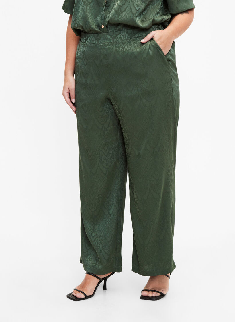 Broek met structuurpatroon, Duck Green, Model image number 2