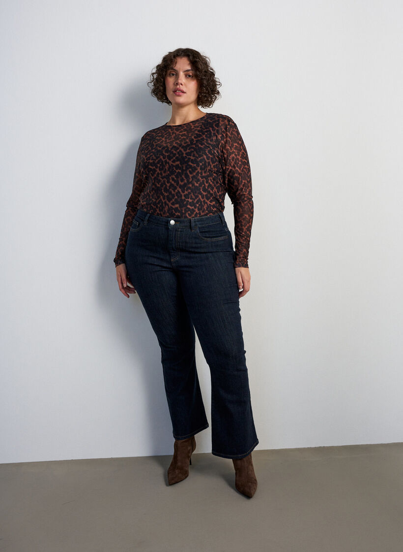 Blouse en maille avec imprim&eacute;, Marron, Model image number 1