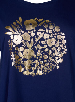 T-shirt van biologisch katoen met gouden opdruk, Med.Blue Gold Flower, Packshot image number 2