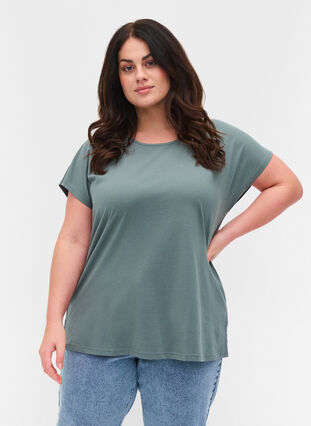 Katoenen t-shirt met strepen, Balsam Green Solid, Model image number 0