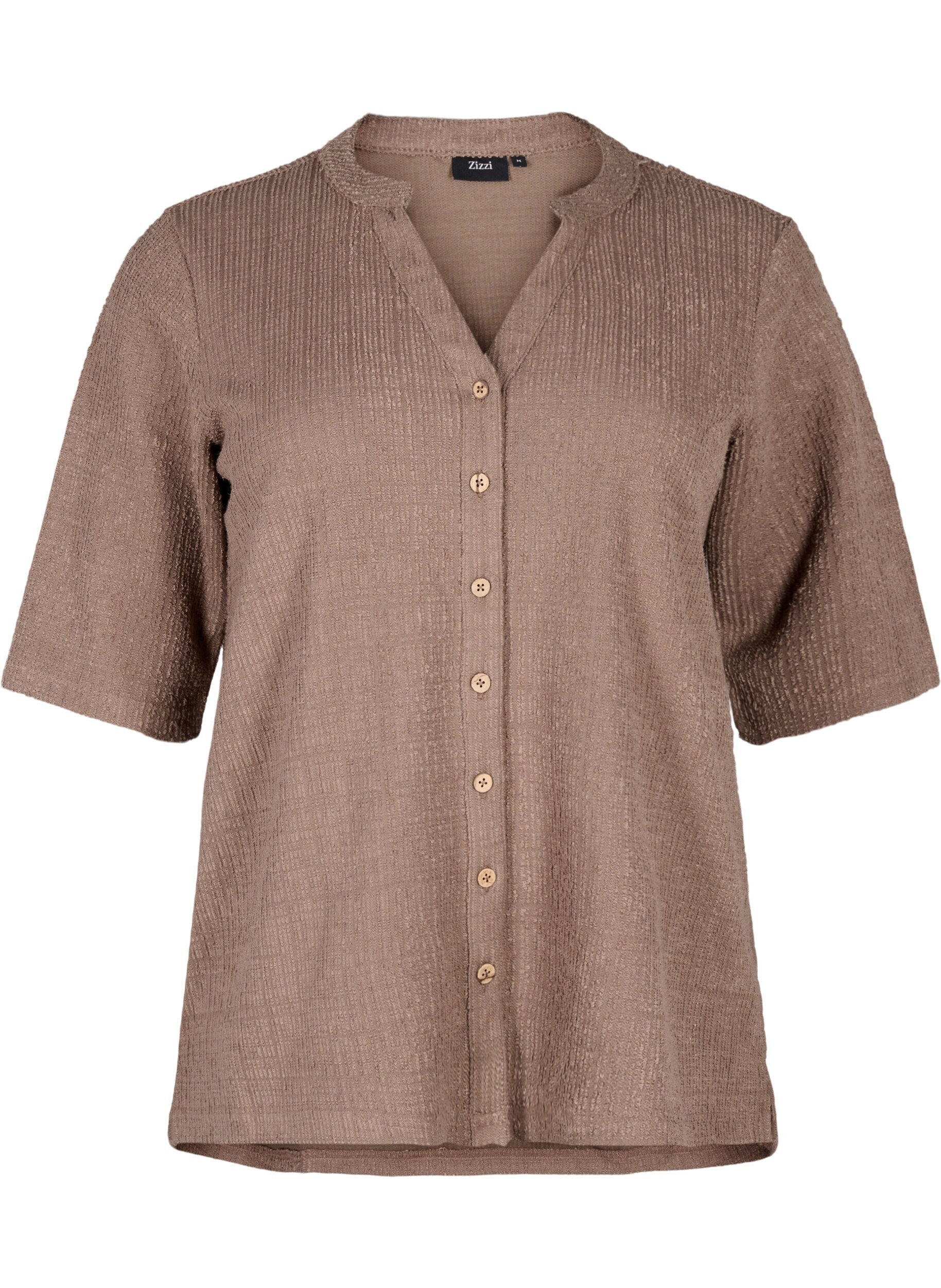ZizziGestructureerde blouse met V-hals, Walnut, Packshot image number 0