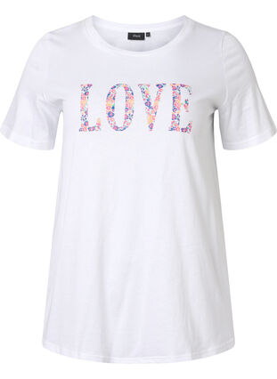 T-shirt en coton à col rond et imprimé, Bright White W. Love, Packshot image number 0