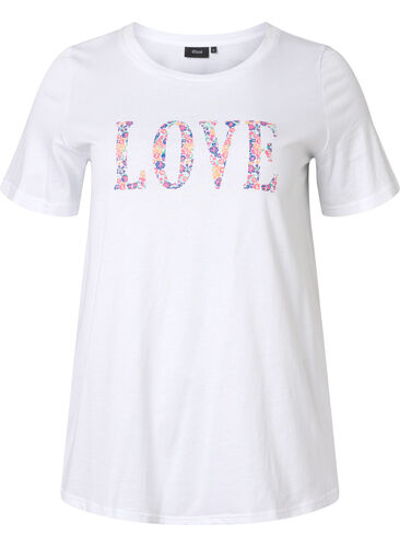 Katoenen t-shirt met ronde hals en opdruk, Bright White W. Love, Packshot image number 0