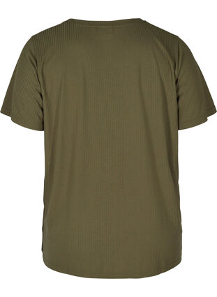 T-shirt met korte mouwen in ribstof, Olive Night, Packshot image number 1