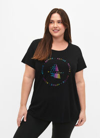 T-shirt de sport avec imprimé, Black/Hologram logo, Model