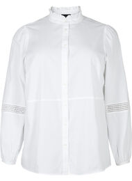 Overhemdblouse met ruches op de kraag en een gehaakte band, Bright White, Packshot
