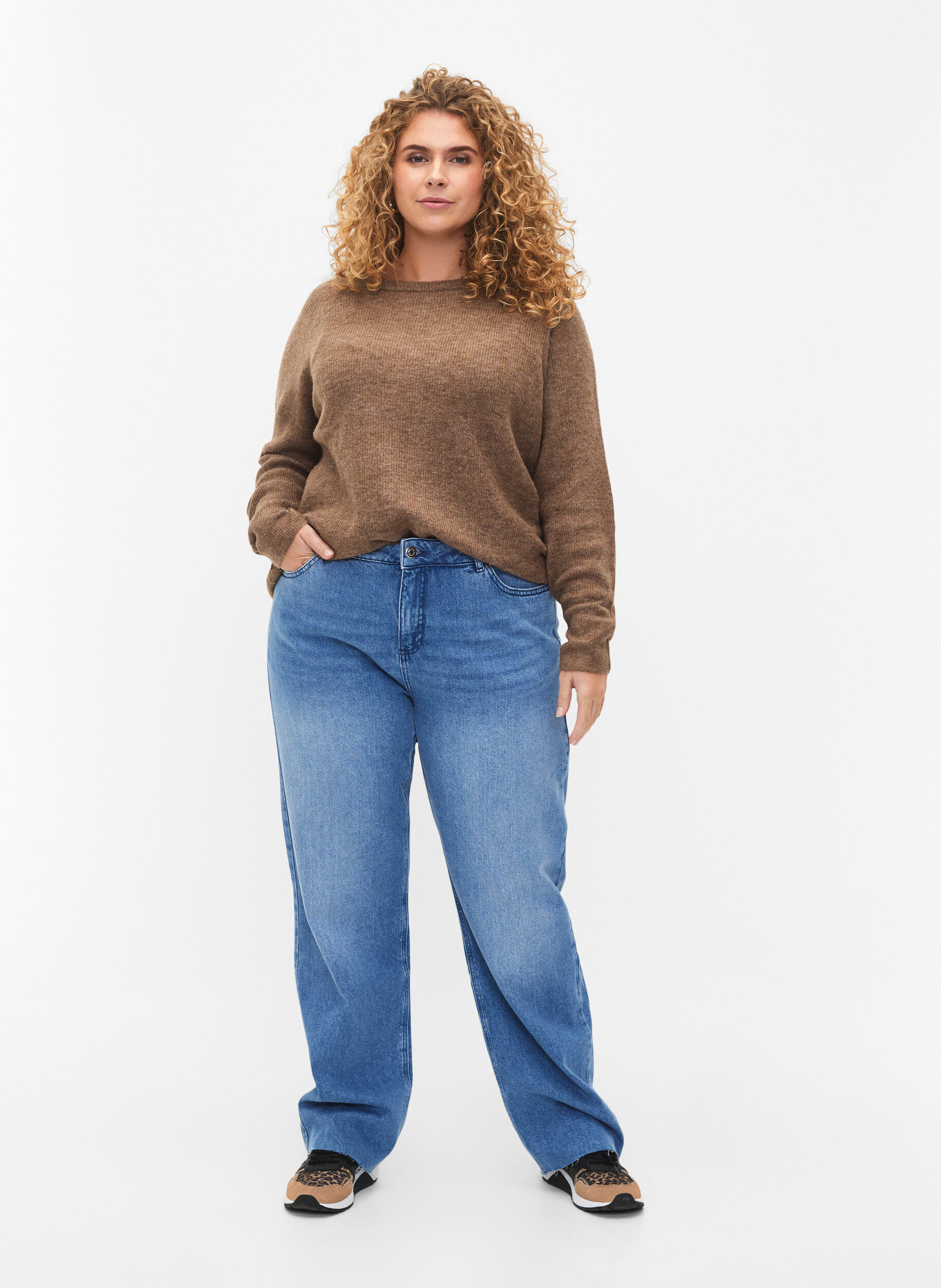 ZizziGem&ecirc;leerde trui met ronde hals, Caribou Mel., Model image number 2