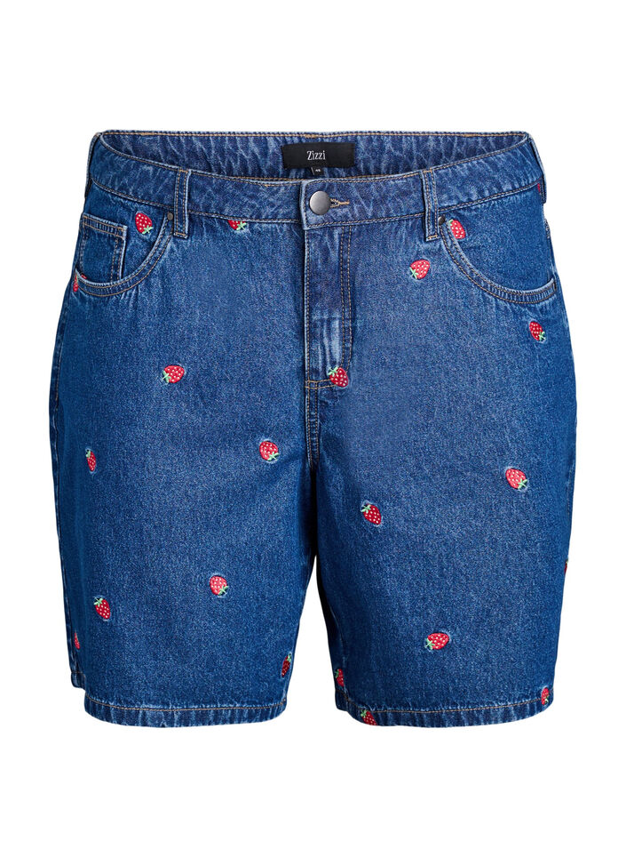 Denimshorts met geborduurde bloemen, Blauw, Packshot image number 0
