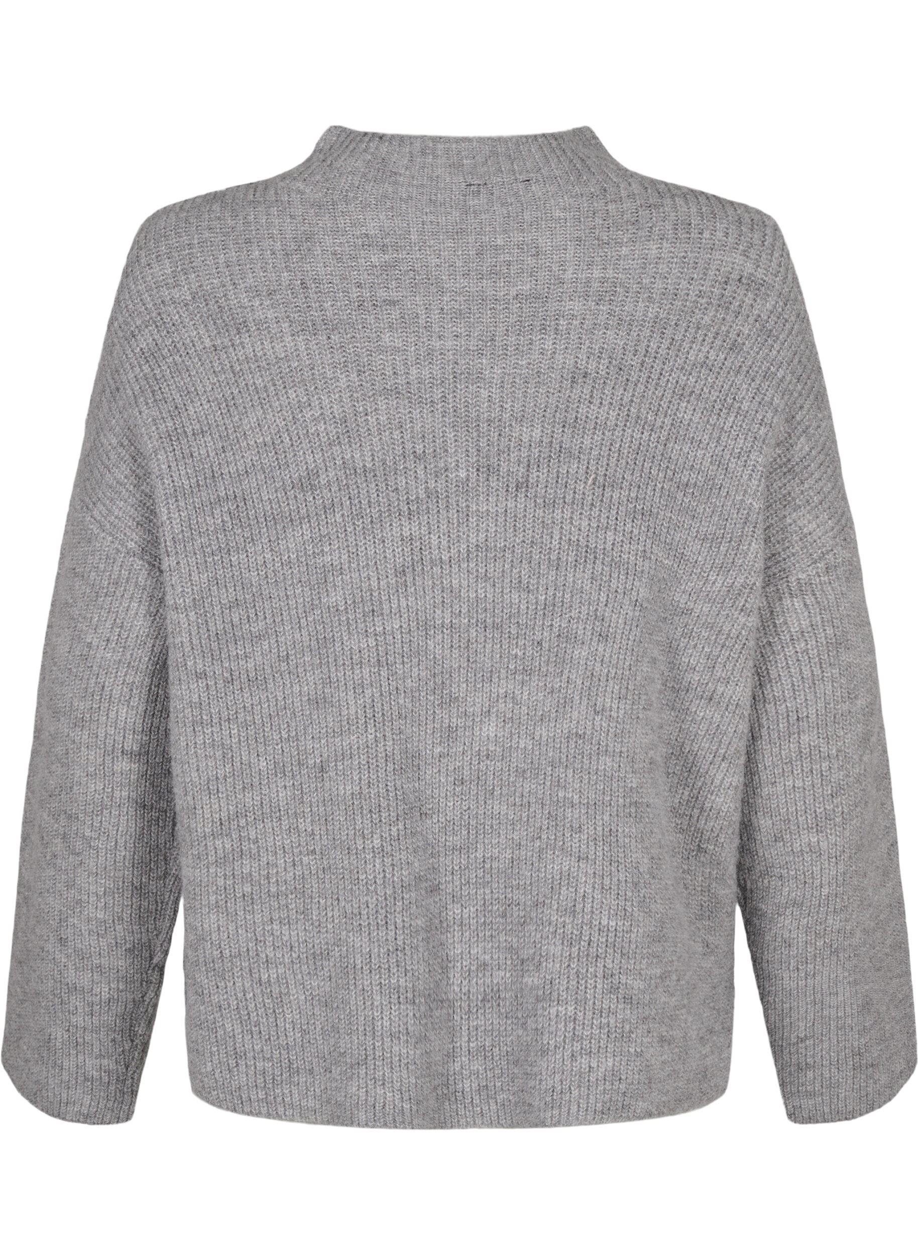 ZizziGebreide blouse met wol en contrasterende strepen, Medium Grey Melange, Packshot image number 1