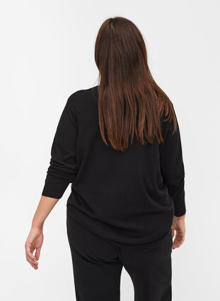 Gebreide blouse van viscose met hoge kraag, Black, Model image number 2