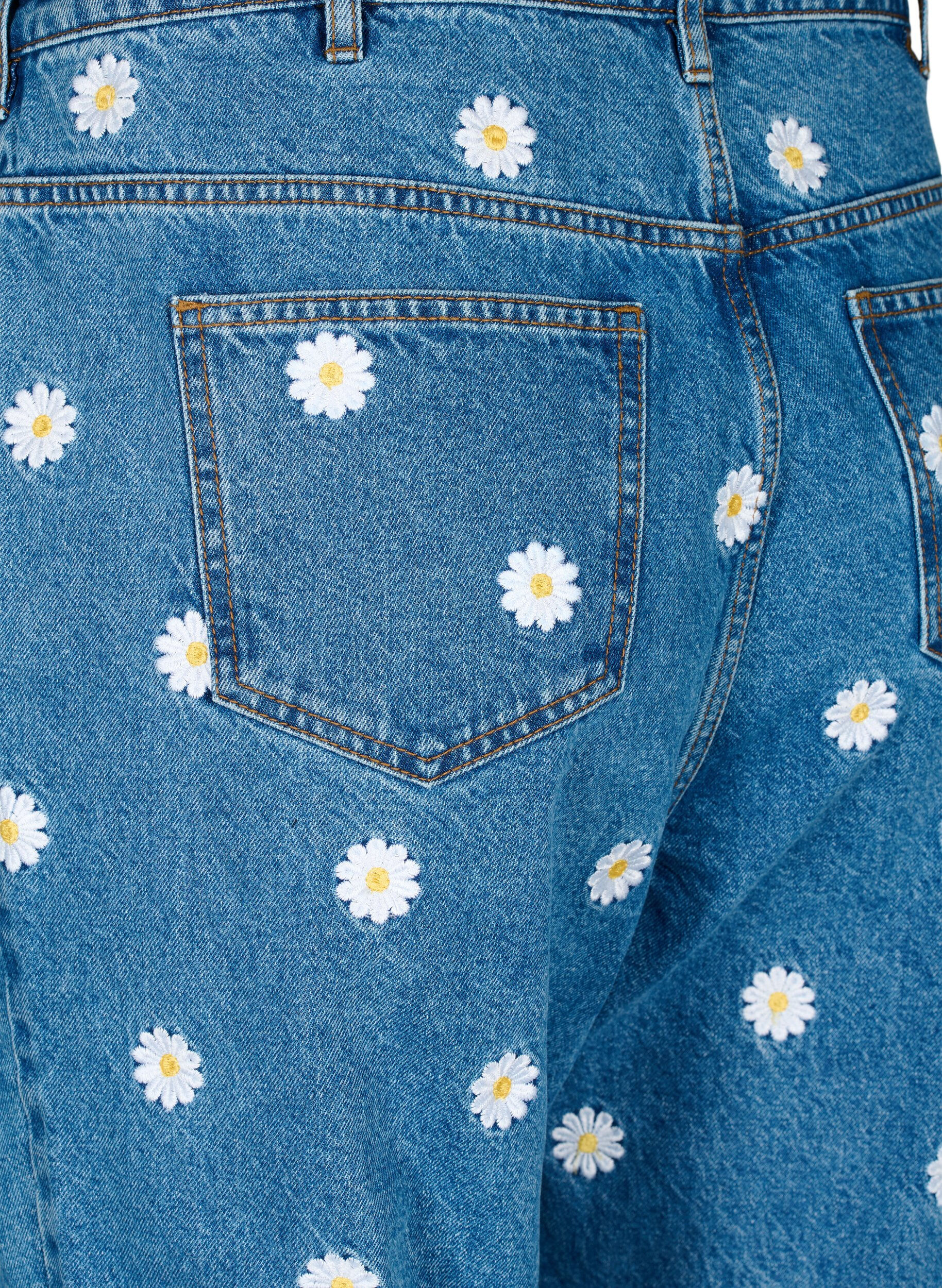 ZizziGemma jeans met hoge taille en madeliefjes, Blauw, Packshot image number 3