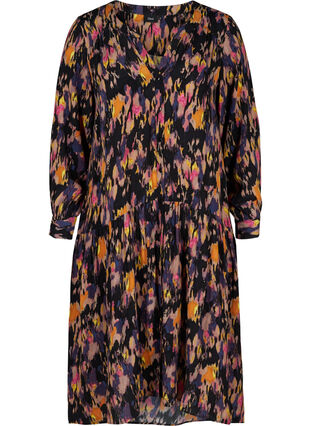 Midi-jurk met print van viscose, Black AOP, Packshot image number 0
