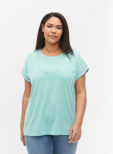 T-shirt mélangé à manches courtes, Turquoise Mél, Model image number 0
