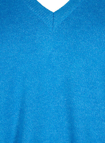 Pull chiné à col en V, F.Blue w. White Mel., Packshot image number 2
