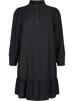 Robe-chemise en viscose avec bordure à volants, Black, Packshot image number 0