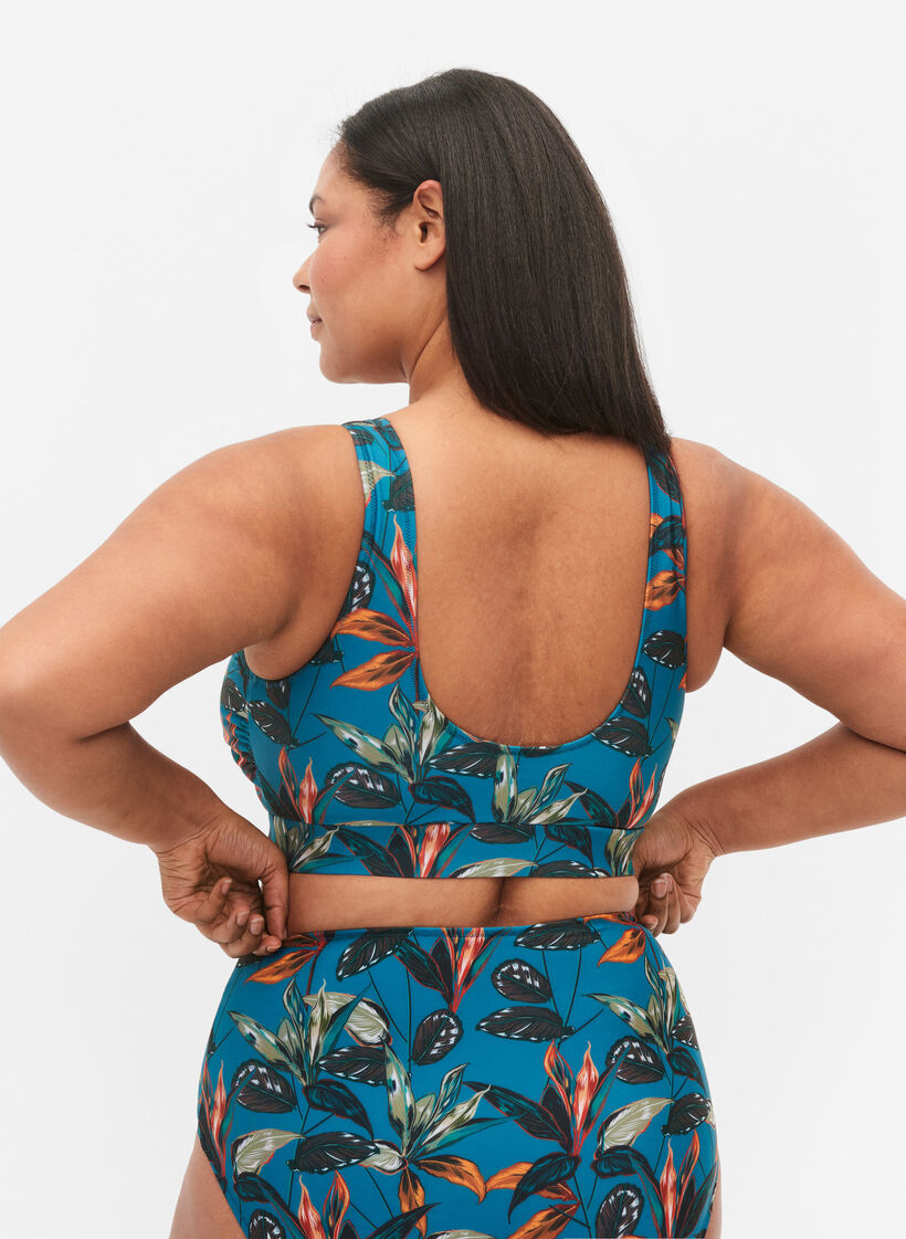 Bikinitop met print en ronde hals, Leaf Print, Model image number 1