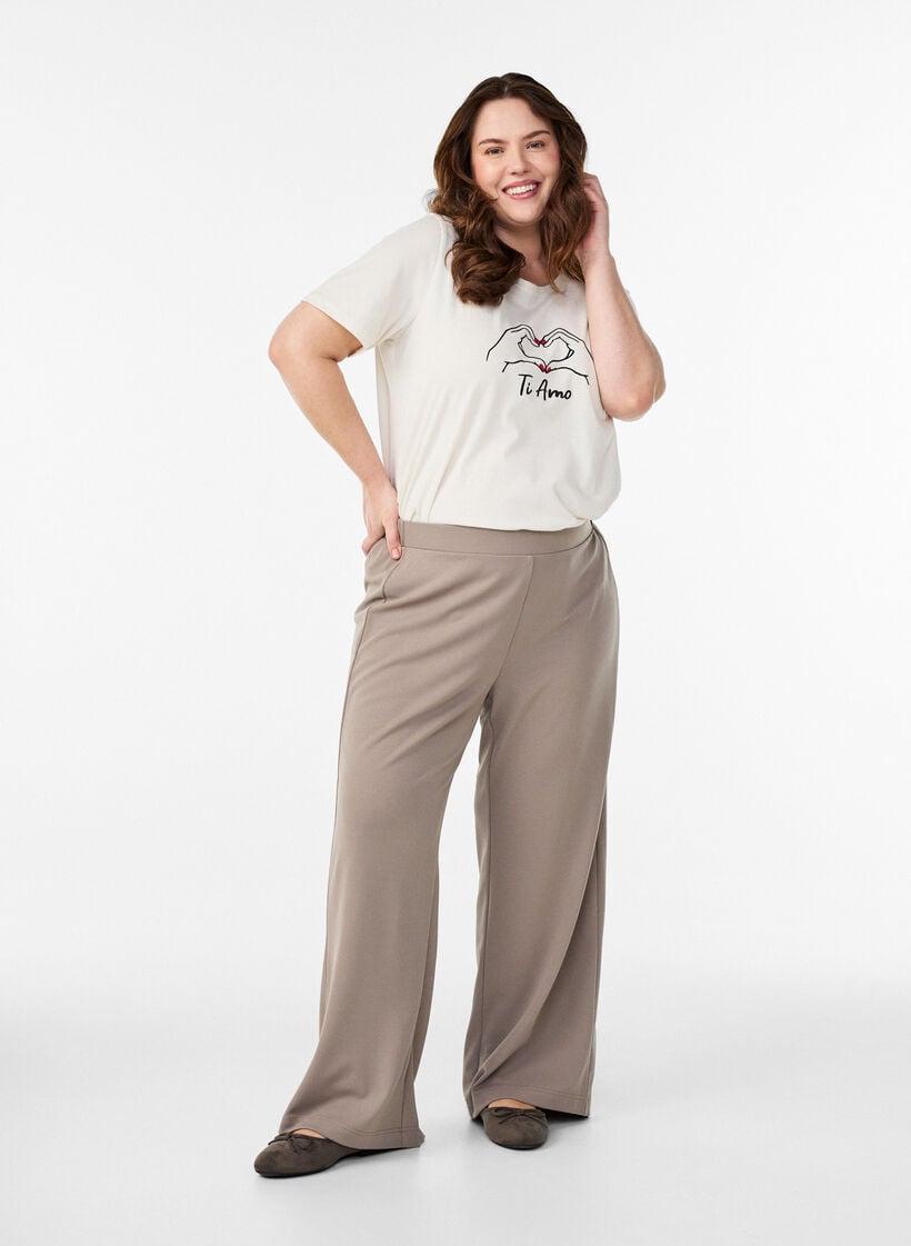 FLASH - Broek met wijde pijpen, Beige, Model image number 0