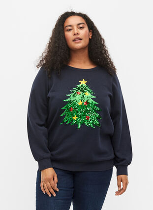 Sweat-shirt de Noël, Night Sky Tree, Model image number 0