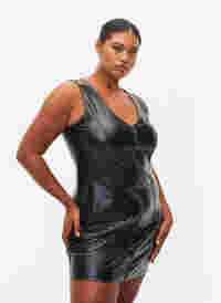 Kunstleren jurk met rits, Black, Model