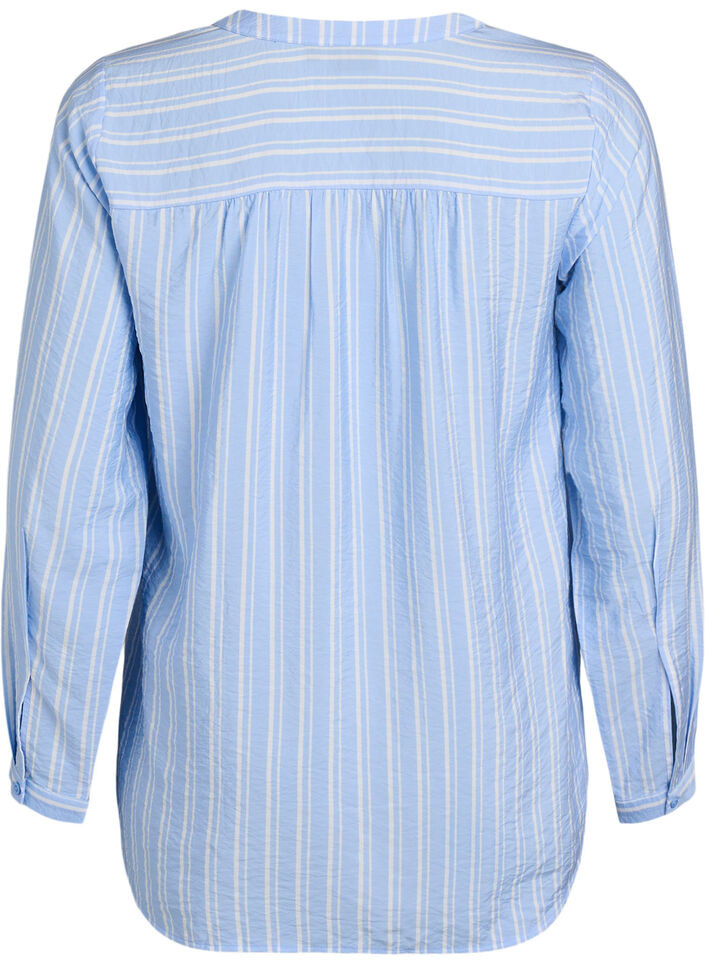 FLASH - Gestreepte blouse met V-hals, Blauw, Packshot image number 1
