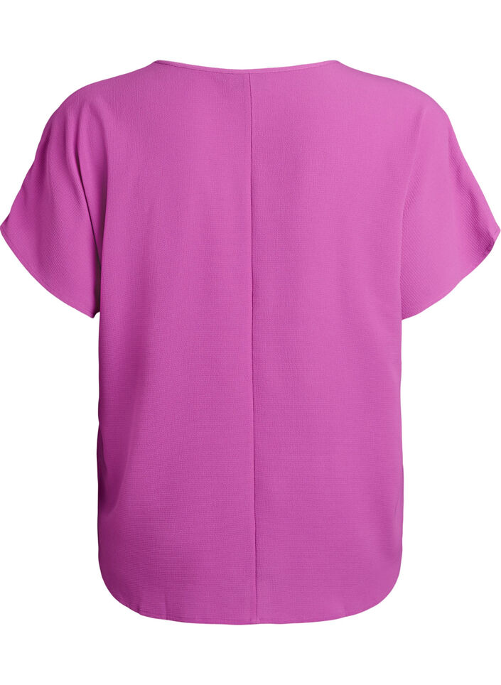 Blouse met korte mouwen en een ronde halslijn, Paars, Packshot image number 1