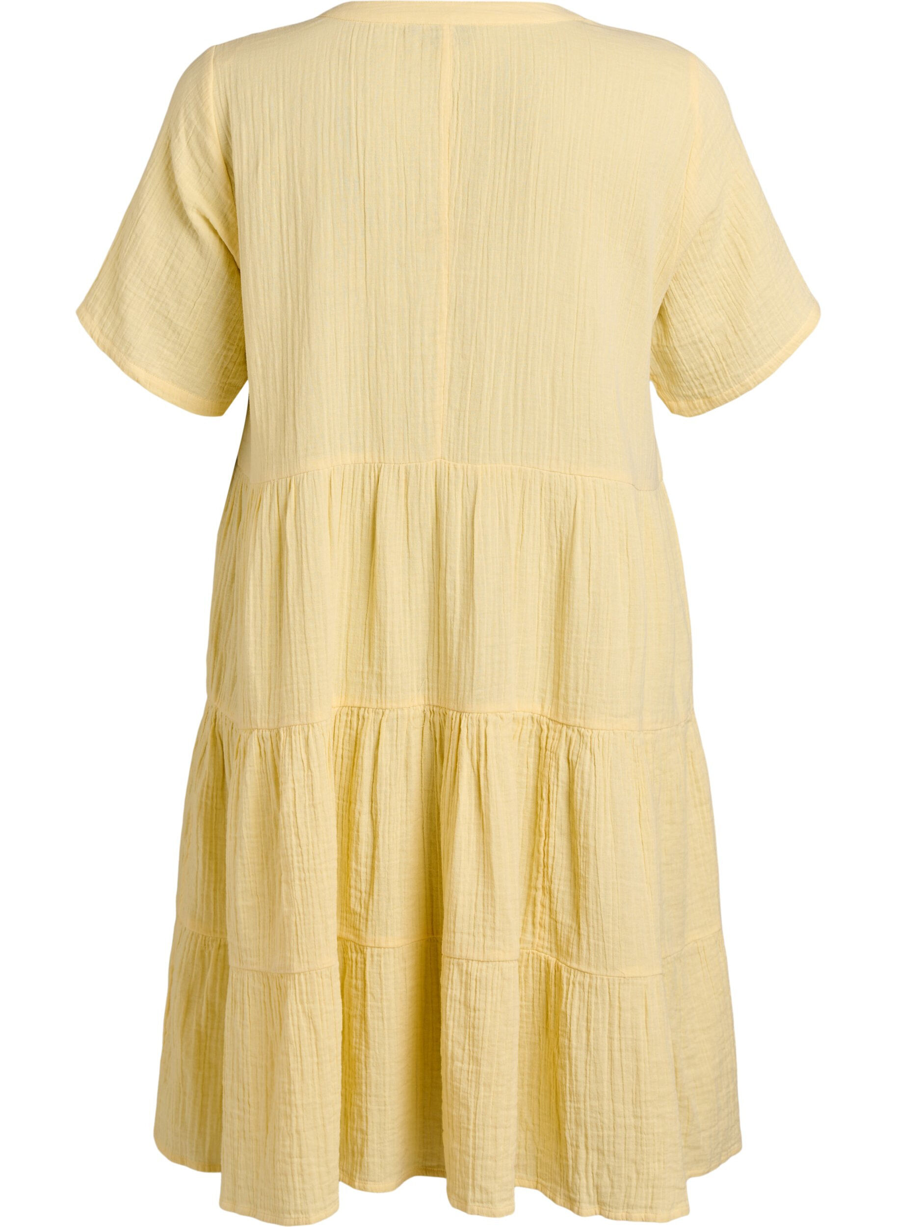 Zizzi Robe en mousseline de coton longueur genou, coupe &eacute;vas&eacute;e, Jaune clair, Packshot image number 1