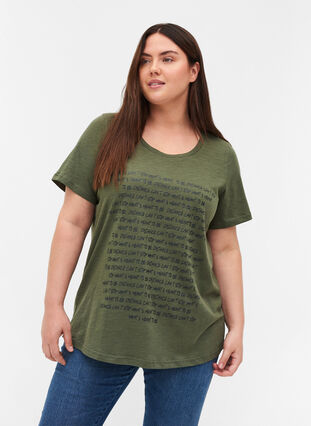 T-shirt met print in ecologisch katoen, Thyme Melange, Model image number 0