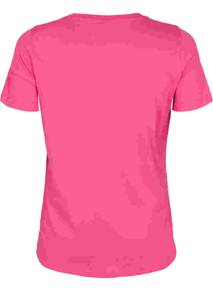 Katoenen t-shirt met korte mouwen en tekstopdruk, Fandango Pink, Packshot image number 1