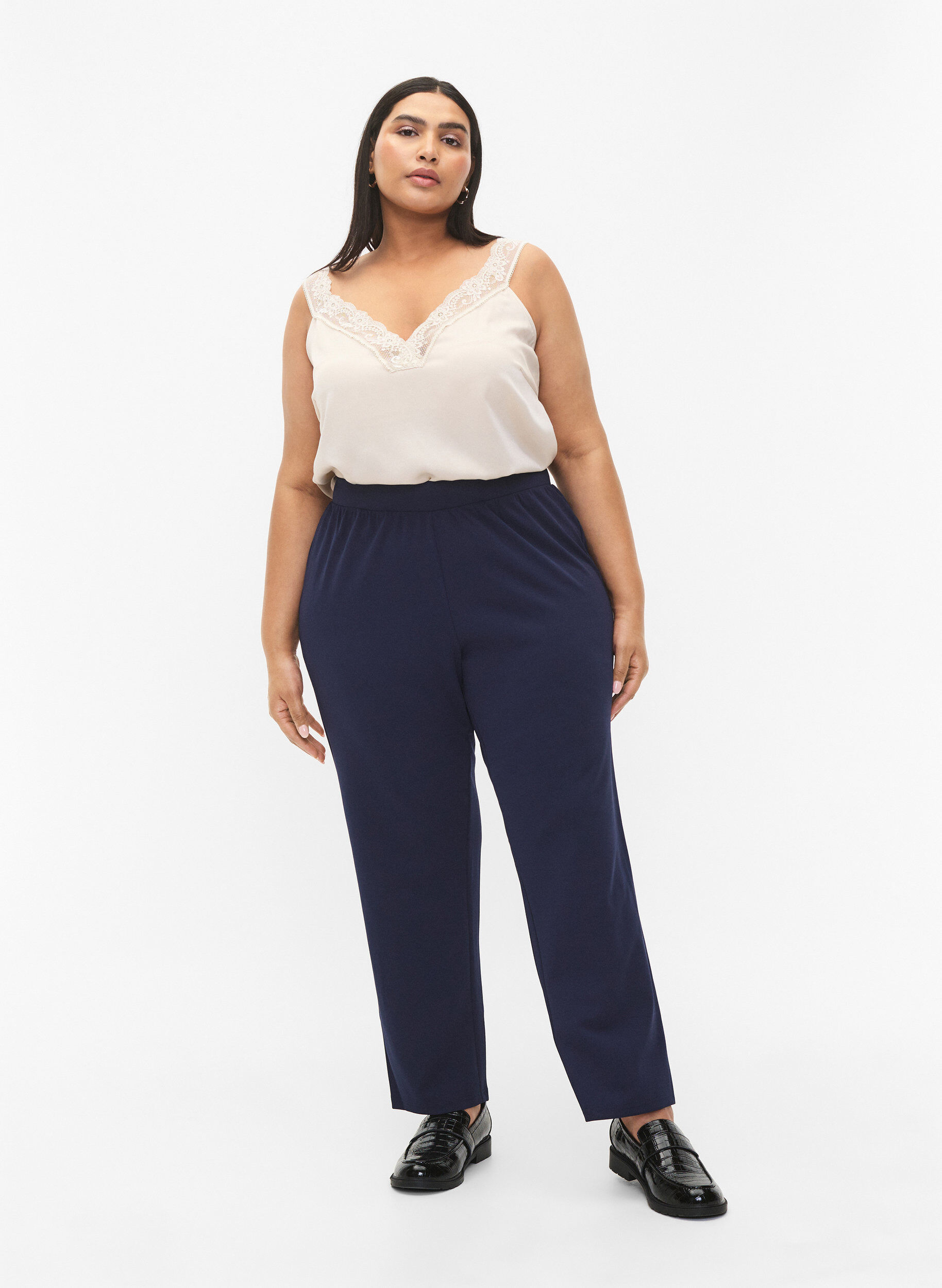Broek met rechte pasvorm, Blauw, Model