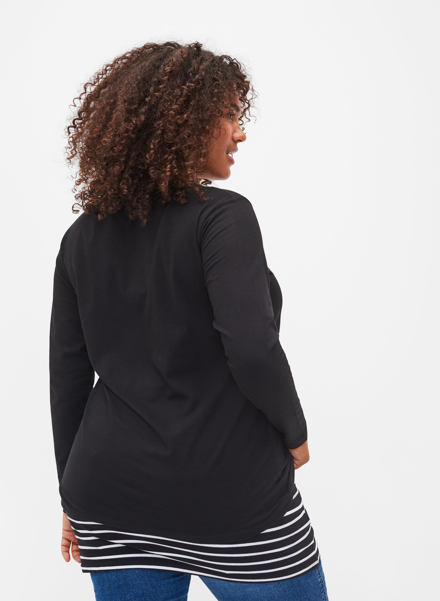 Zizzi2-pack tops verlenger, Black/Black Stripe, Model image number 1