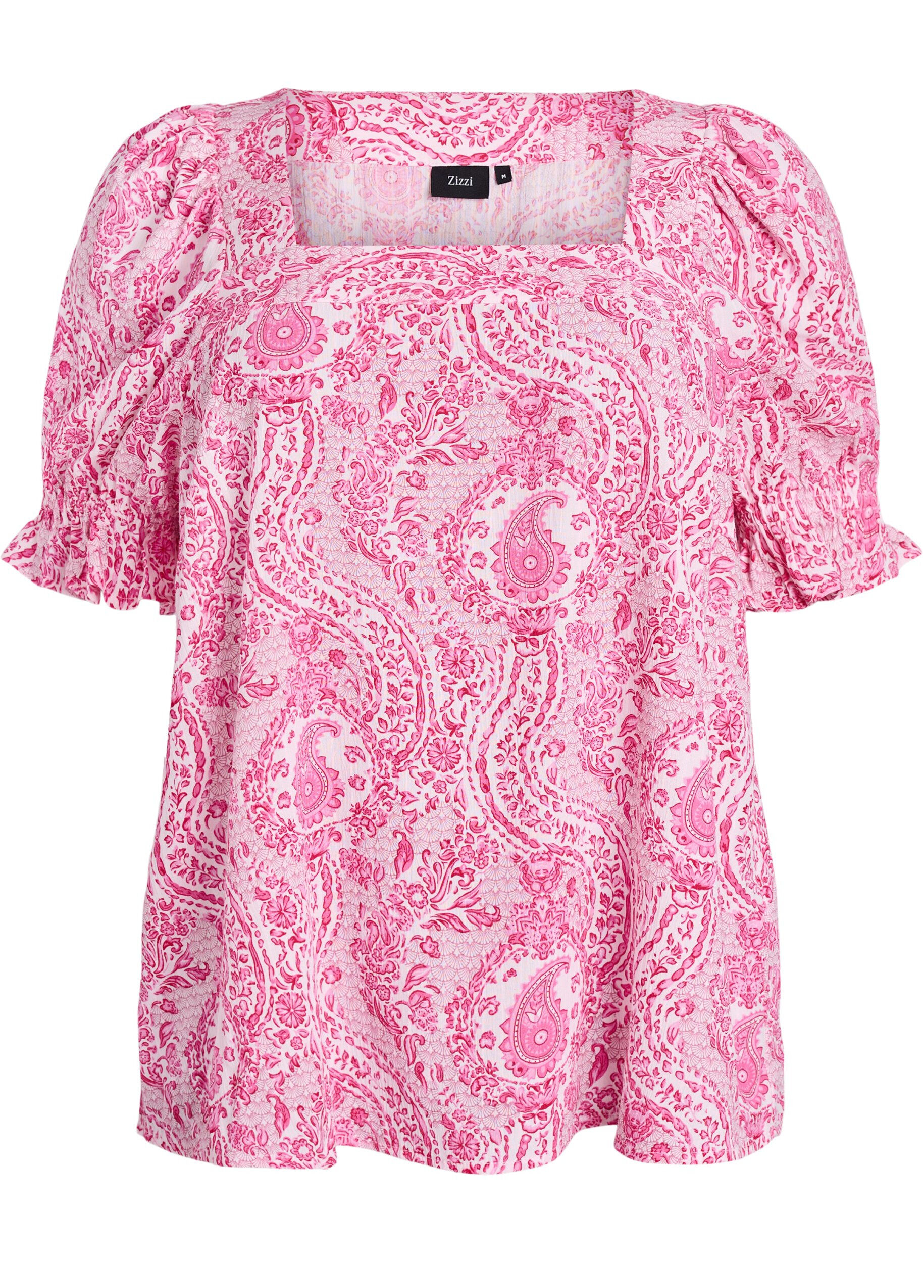 ZizziChemisier en viscose avec imprim&eacute; paisley et encolure carr&eacute;e, Rose, Packshot image number 0