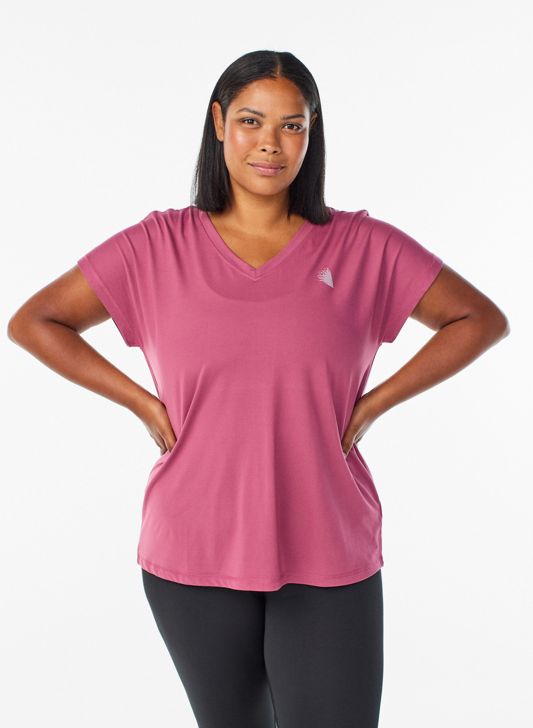 T-shirt de sport ample avec col en v, Bordeaux, Model