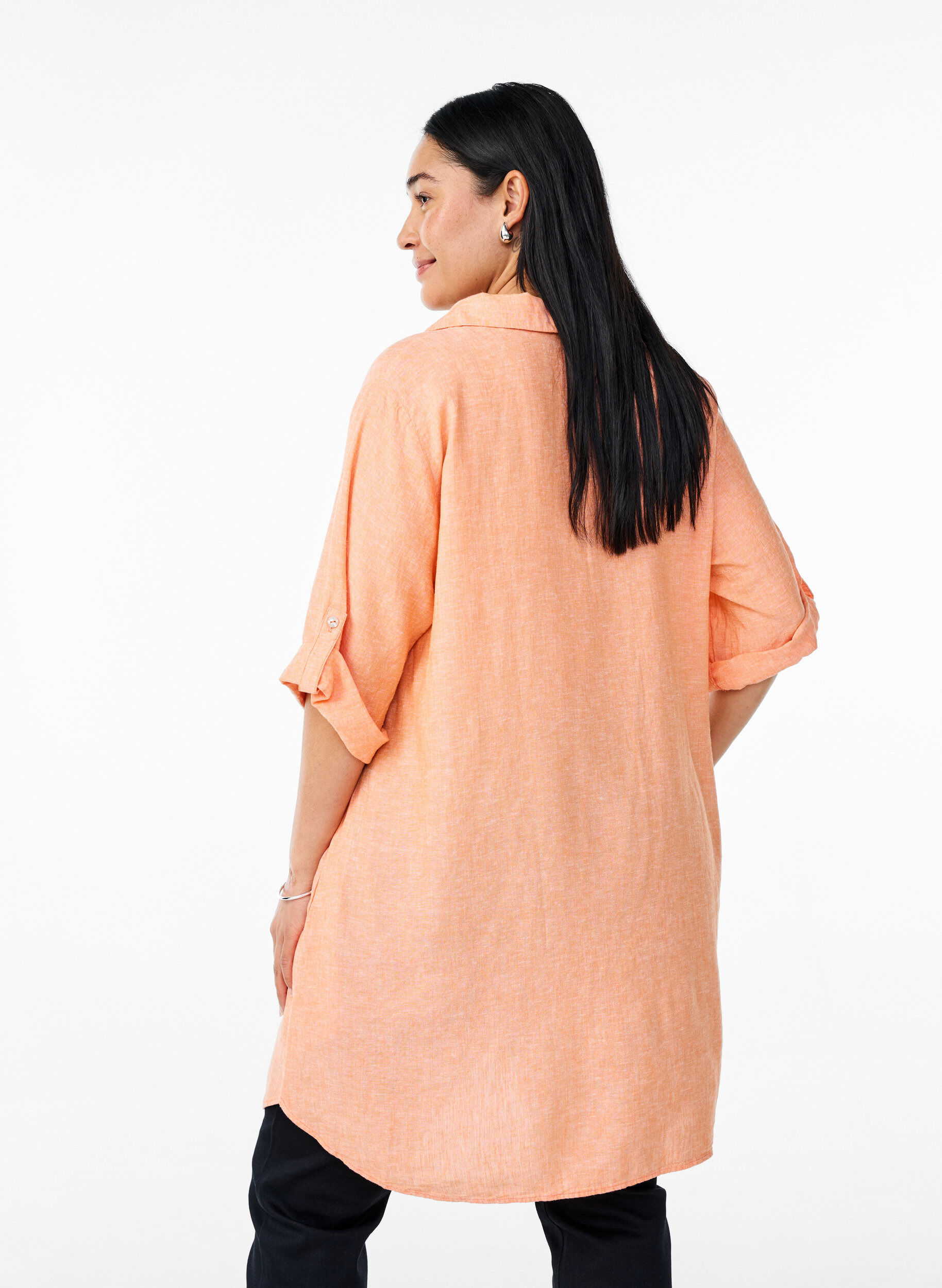 ZizziTuniek van linnen en viscose met A-vorm, Oranje, Model image number 2