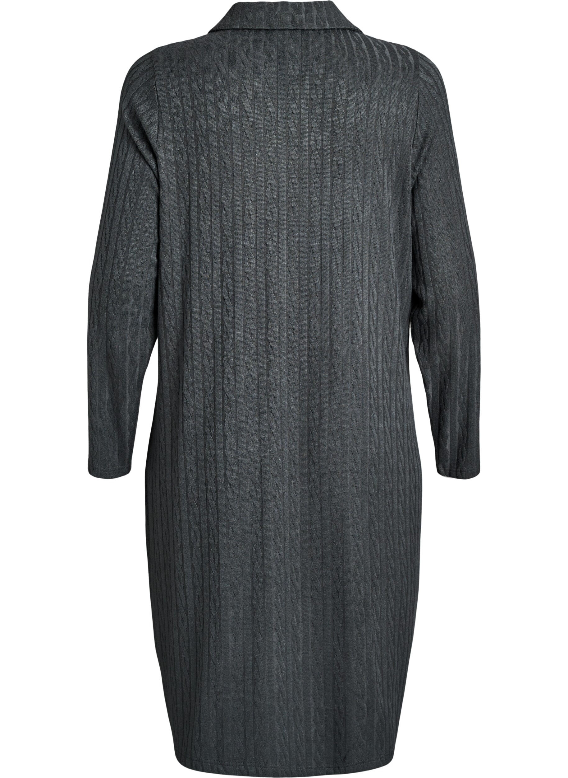 ZizziJurk met kabelstructuur en V-hals, Groen, Packshot image number 1