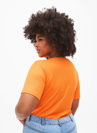 Aansluitende blouse met mesh detail, Vibrant Orange, Model image number 1
