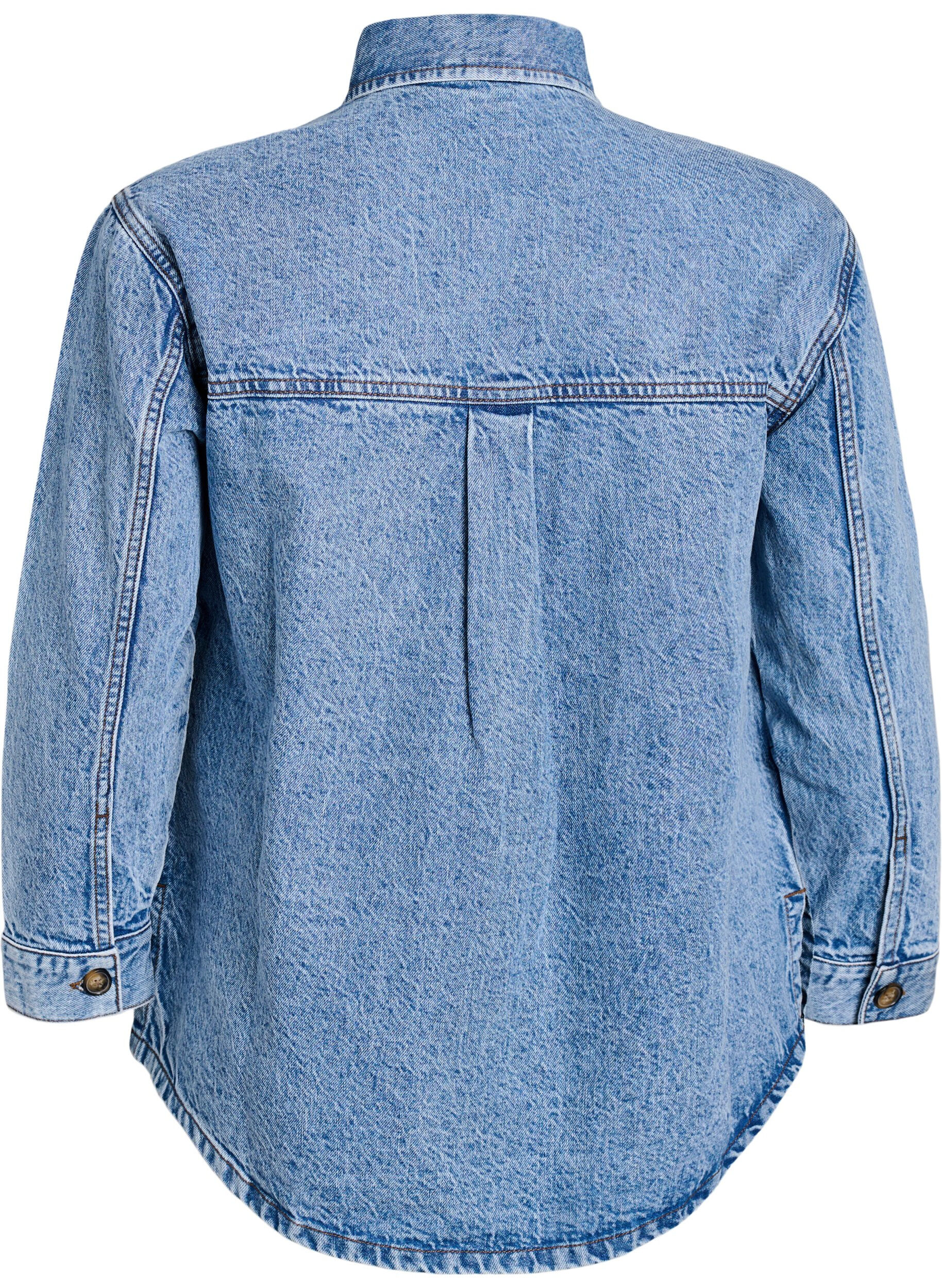 ZizziDenimshirt met halve sluiting en borstzakken, Blauw, Packshot image number 1