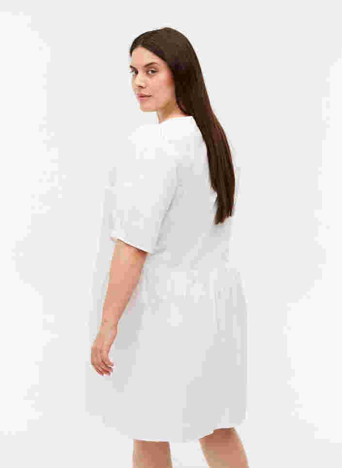 Robe chemise en coton à manches bouffantes, Bright White, Model image number 1