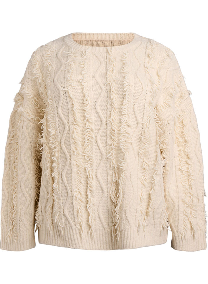 Breisel met ronde hals en textuurpatroon, Beige, Packshot