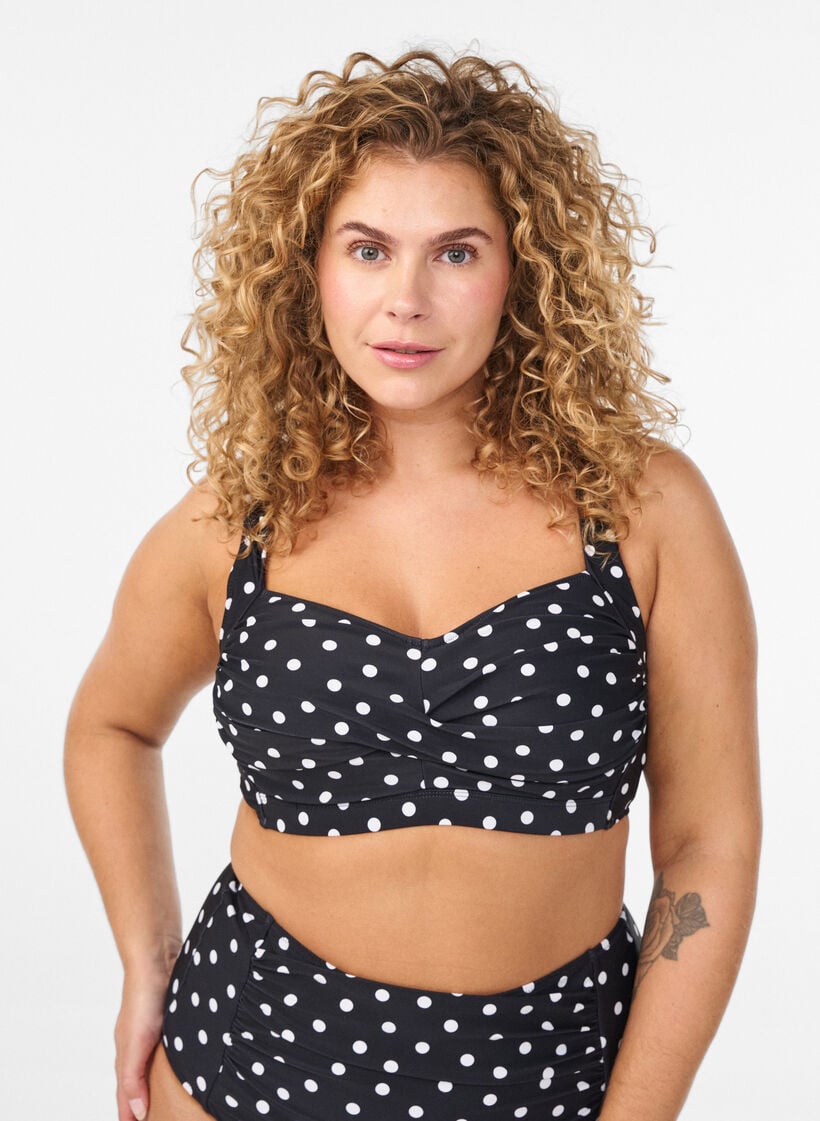 Gewatteerde bikinitop met print, Zwart, Model image number 0