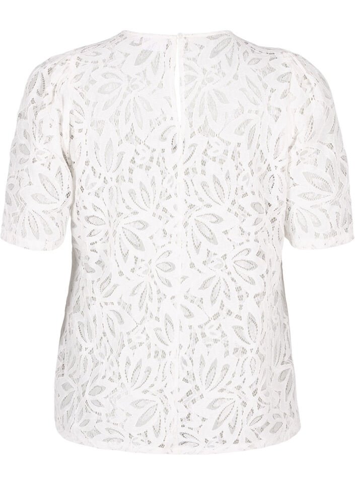 Kanten blouse met korte mouwen, Bright White, Packshot image number 1