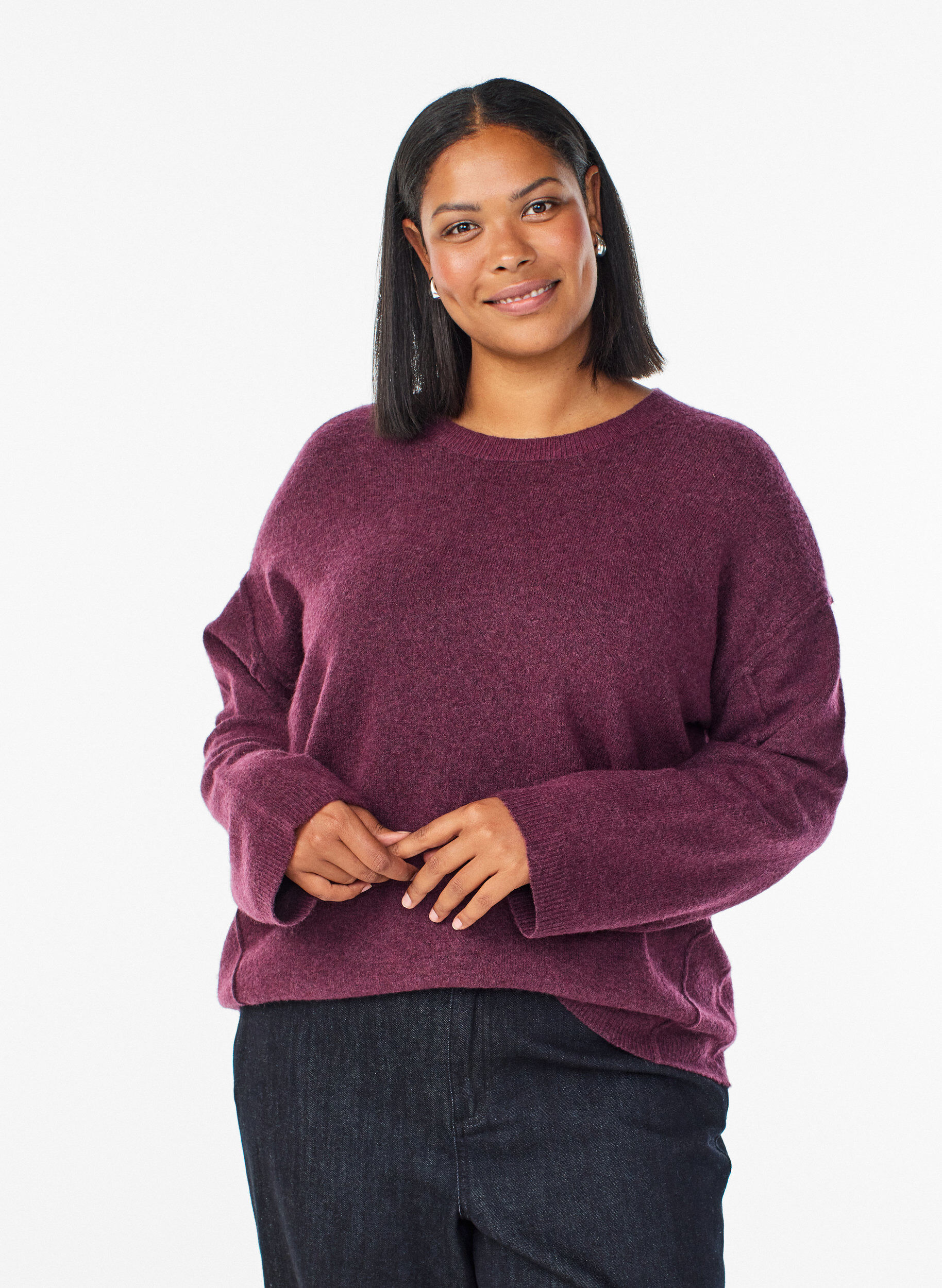 Pull ample en maille avec coutures apparentes, Bordeaux fonc&eacute;, Model