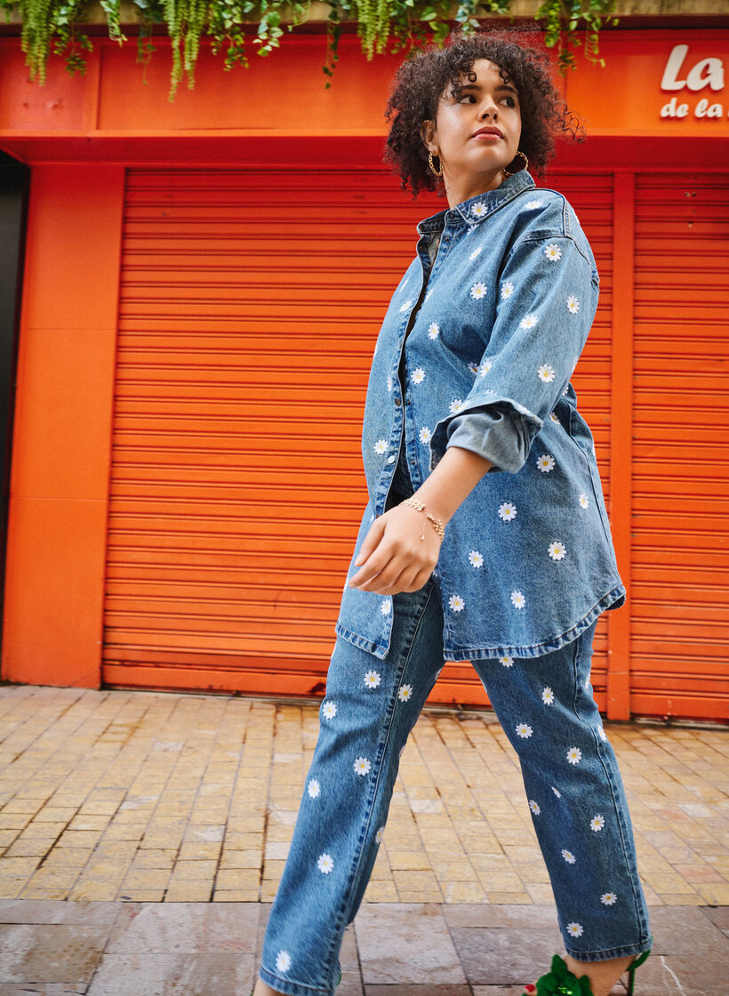 Losse spijkerblouse met geborduurde madeliefjes, L.B. Flower, Image image number 0