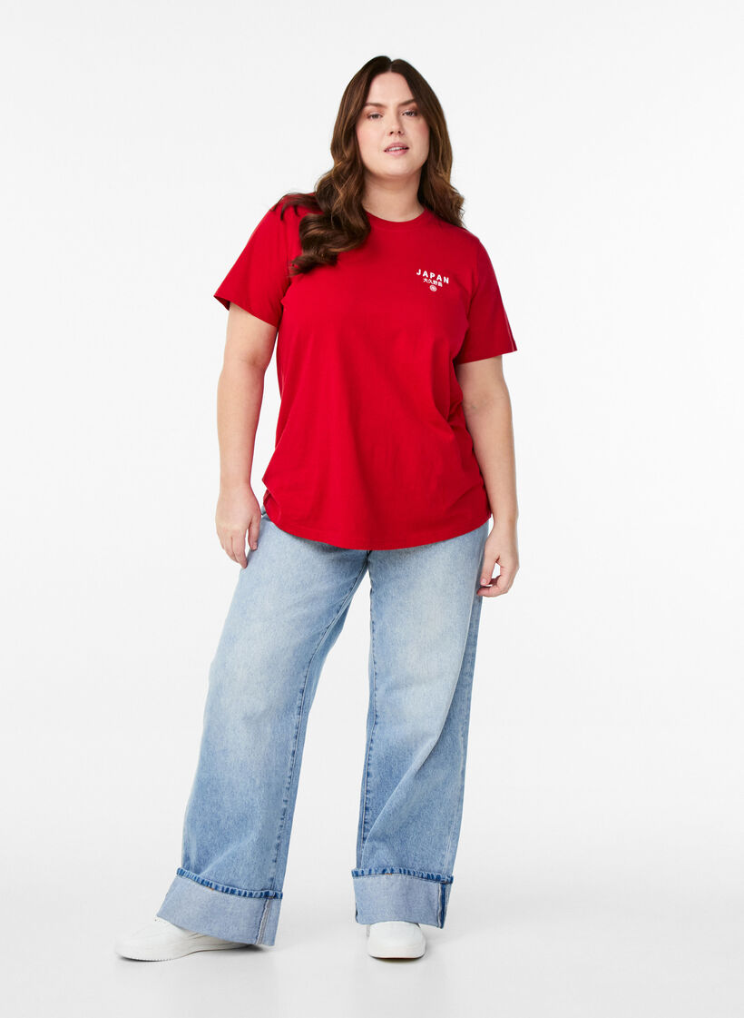 T-shirt met tekstprint en ronde hals, Rood, Model image number 1